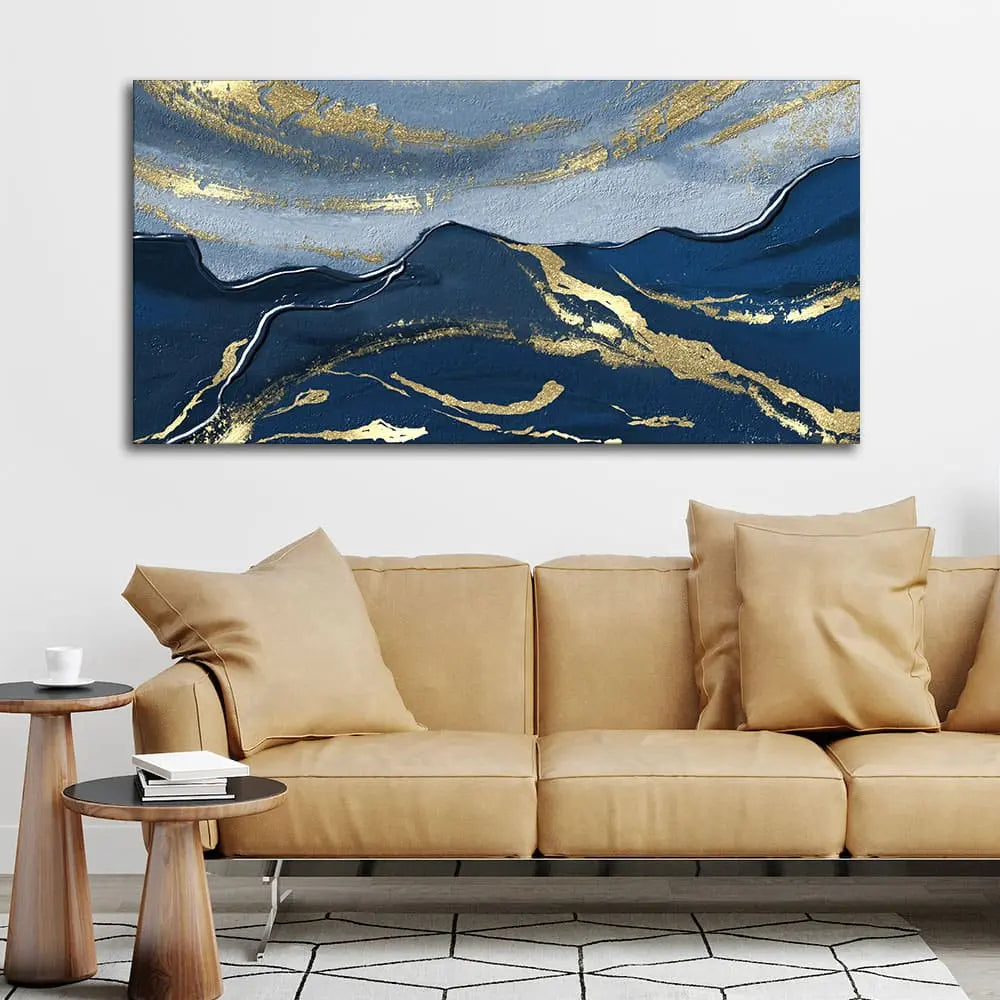 Dark Mountains and Golden Sky Premium Canvas Wall Painting DECORMANTRA