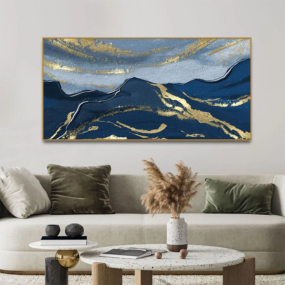 Dark Mountains and Golden Sky Premium Canvas Wall Painting DECORMANTRA