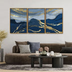 Dark Mountains and Golden Sky Premium Floating Canvas Wall Painting Set of Three DECORMANTRA