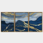 Dark Mountains and Golden Sky Premium Floating Canvas Wall Painting Set of Three DECORMANTRA