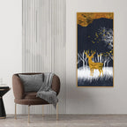 Dark Night Golden Deer with Birds Premium Canvas Wall Painting Decor Mantra