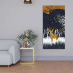 Dark Night Golden Deer with Birds Premium Canvas Wall Painting Decor Mantra