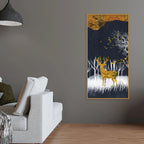 Dark Night Golden Deer with Birds Premium Canvas Wall Painting Decor Mantra