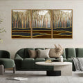 Dead Forest Modern Abstract Art Floating Canvas Wall Painting Set of Three DECORMANTRA
