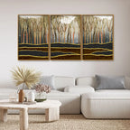 Dead Forest Modern Abstract Art Floating Canvas Wall Painting Set of Three DECORMANTRA