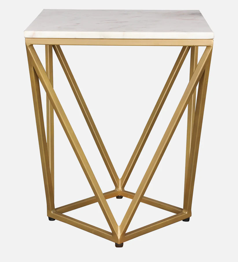 Michelle Marble Top Side Table in White and Gold Colour DECORMANTRA