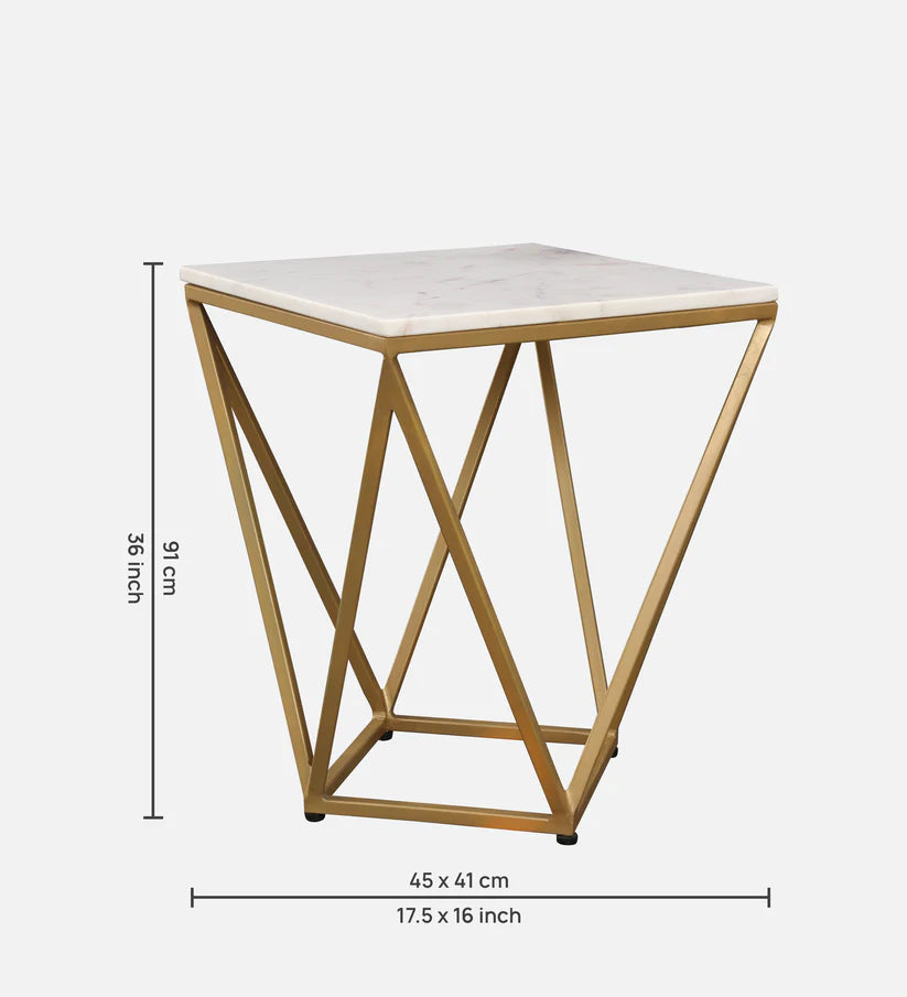 Michelle Marble Top Side Table in White and Gold Colour DECORMANTRA
