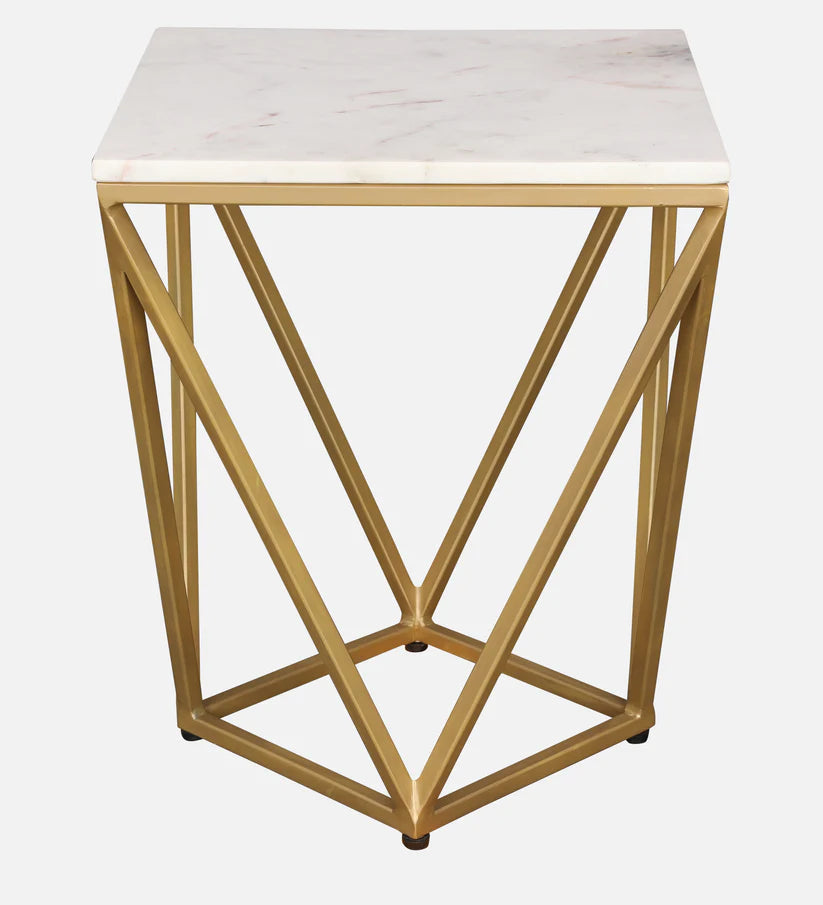 Michelle Marble Top Side Table in White and Gold Colour DECORMANTRA