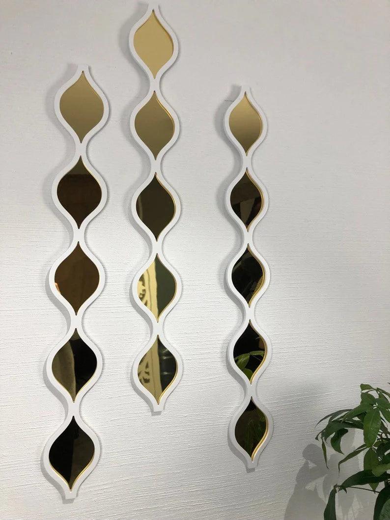 Decorative Water Drop Mirror Strips with Silver Wooden Finish - Decor Mantra 