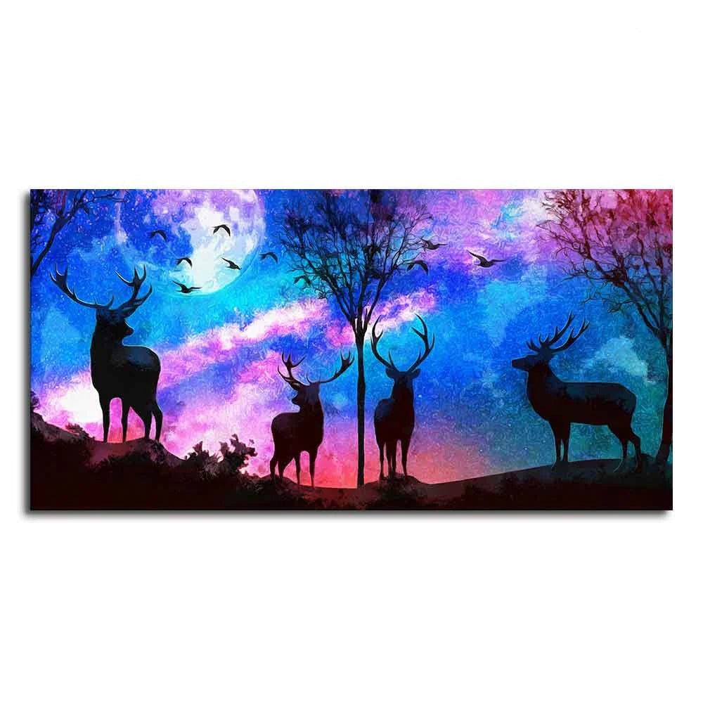 Deer Silhouette Colorful Sky Wall Painting DECORMANTRA