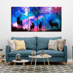 Deer in Forest Canvas Wall Painting of 3 Pieces DECORMANTRA