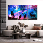 Deer in Forest Canvas Wall Painting of 3 Pieces DECORMANTRA