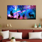 Deer in Forest Canvas Wall Painting of 3 Pieces DECORMANTRA