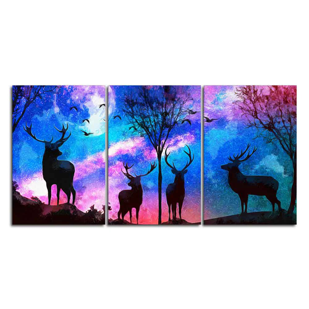 Deer in Forest Canvas Wall Painting of 3 Pieces DECORMANTRA