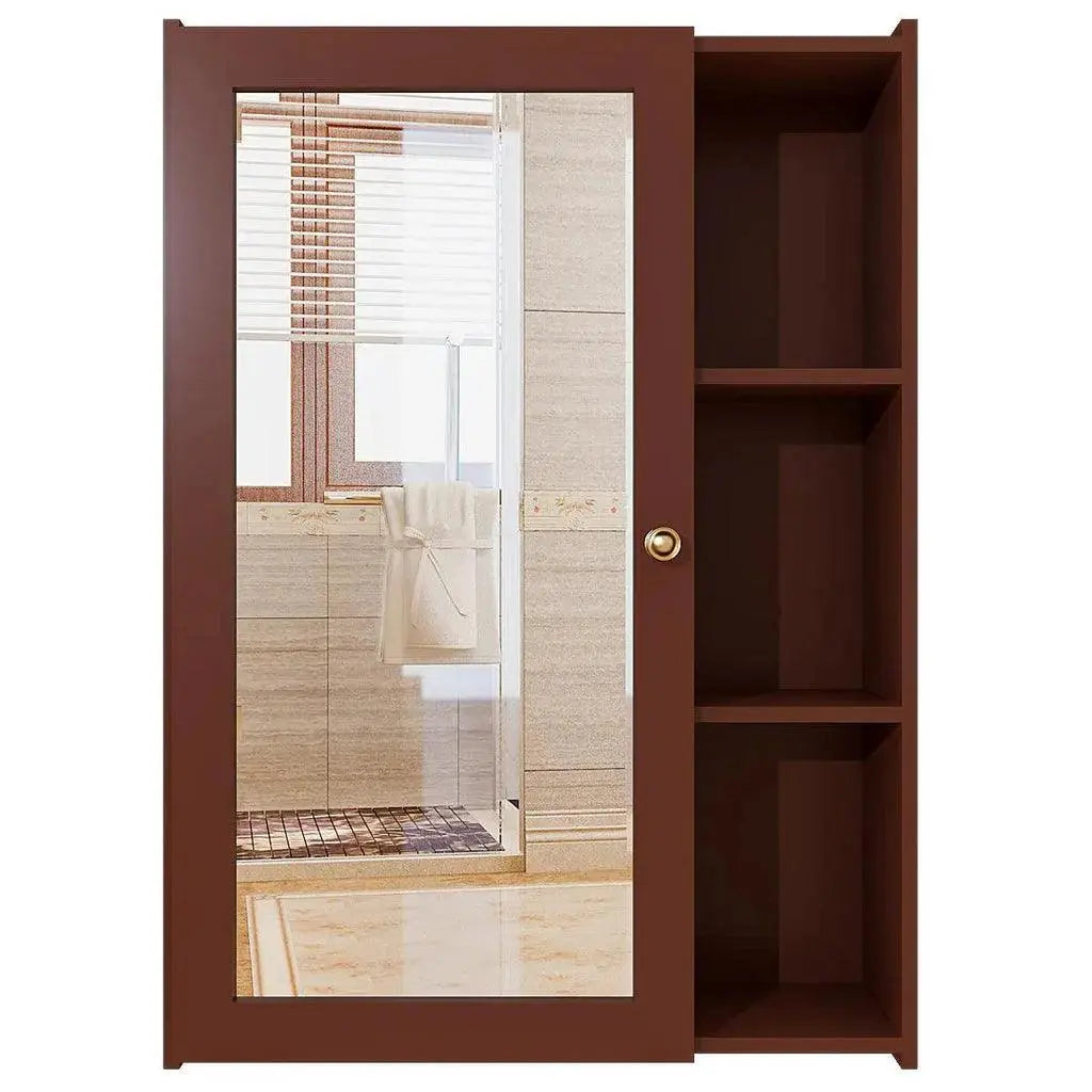 Designer Rectengular Shaped Wooden Bathroom Mirror Cabinet with 5 Spacious Shelves with Brown Finish - Decor Mantra 