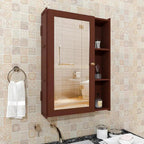 Designer Rectengular Shaped Wooden Bathroom Mirror Cabinet with 5 Spacious Shelves with Brown Finish - Decor Mantra 