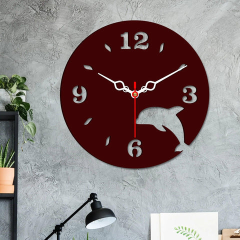 Dolphin Shape in Wooden Wall Clock - Decor Mantra 