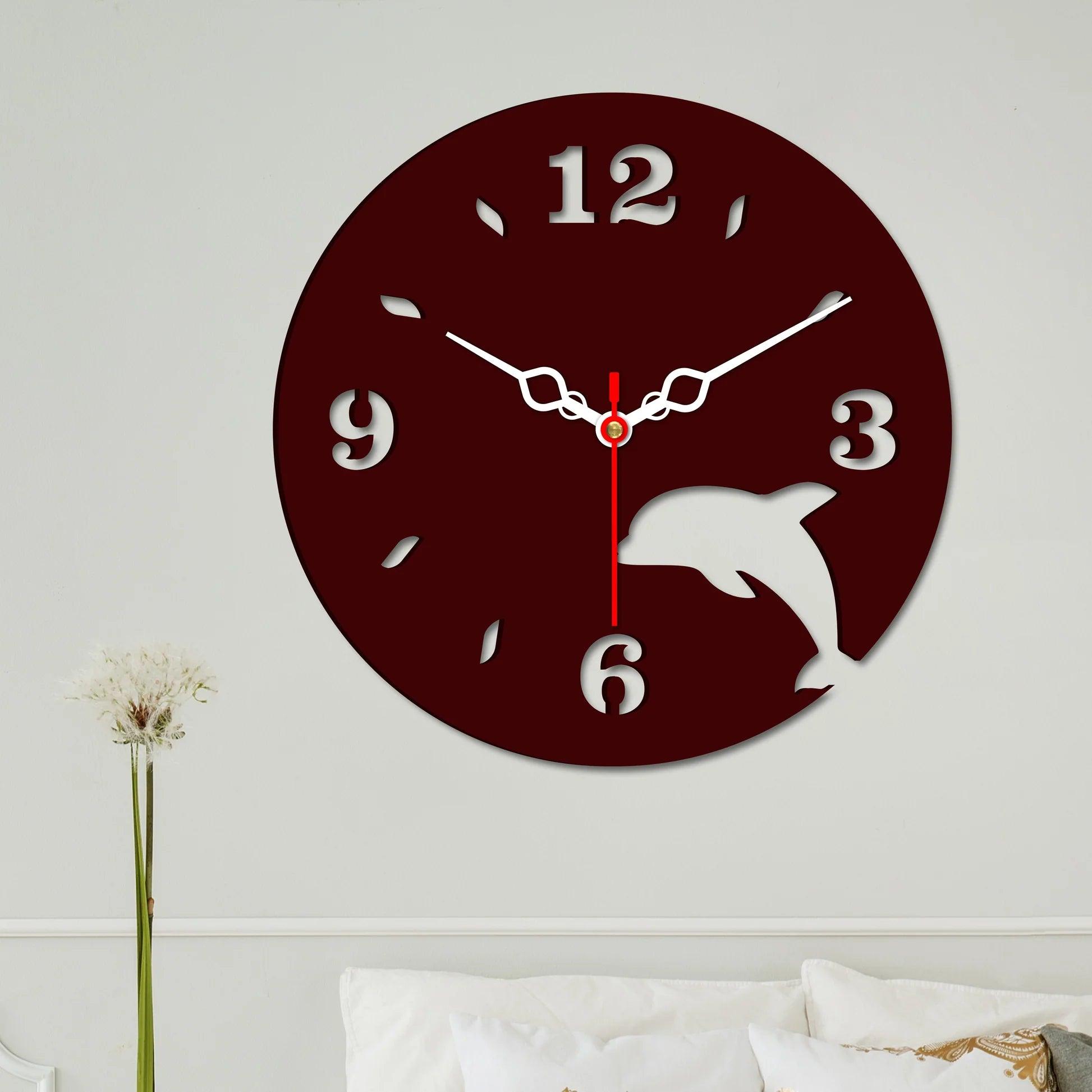 Dolphin Shape in Wooden Wall Clock - Decor Mantra 