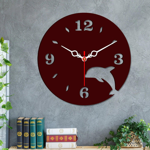 Dolphin Shape in Wooden Wall Clock - Decor Mantra 