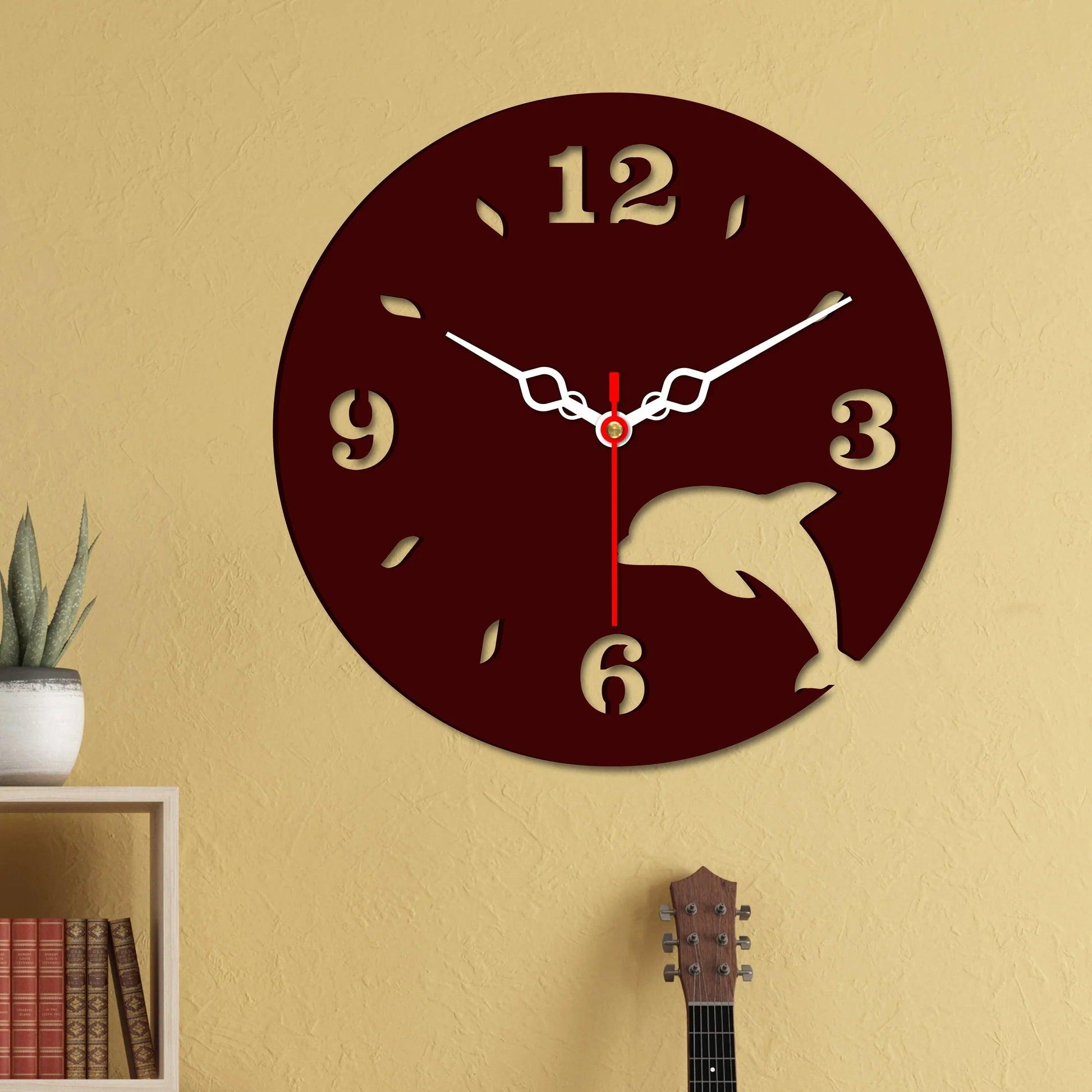Dolphin Shape in Wooden Wall Clock - Decor Mantra 