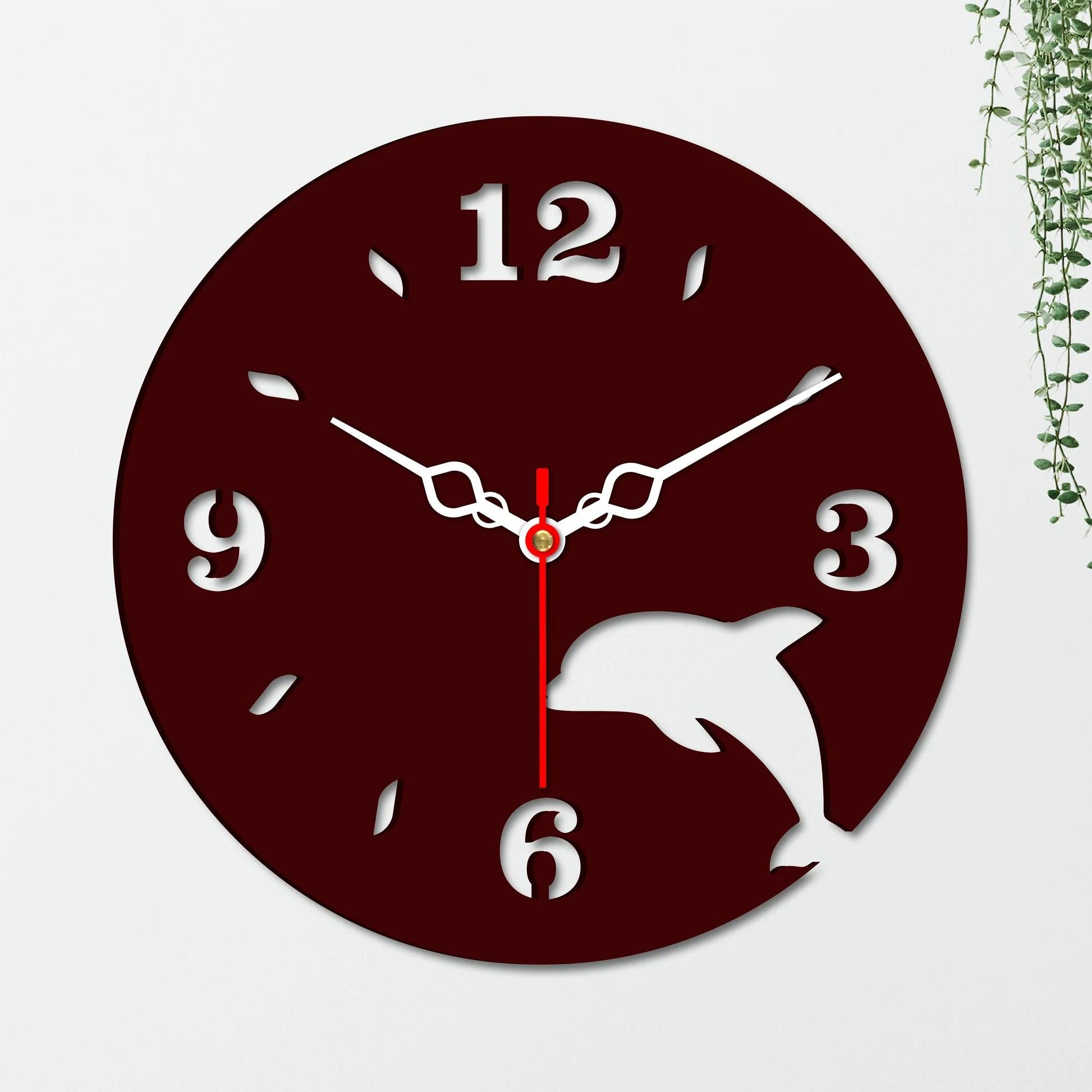 Dolphin Shape in Wooden Wall Clock - Decor Mantra 