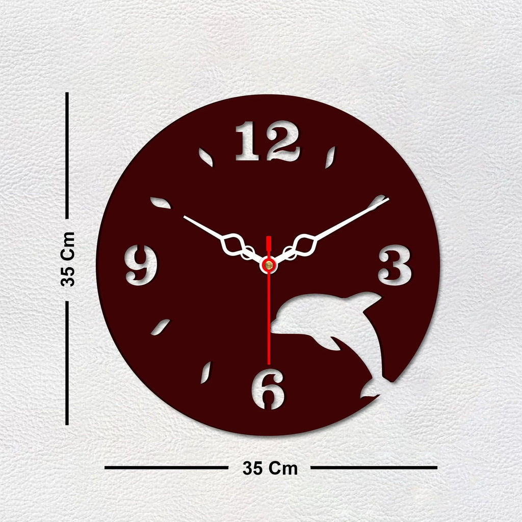 Dolphin Shape in Wooden Wall Clock - Decor Mantra 