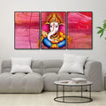 Lord Ganesha Abstract Art Floating Canvas Wall Painting Set of Three - Decor Mantra 