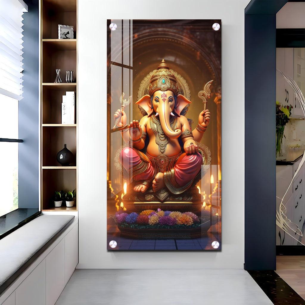Jai Shree Ganesh Premium Vertical Acrylic Wall Art - Decor Mantra 