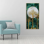 Golden Tree with Moon and Flying Birds Premium Canvas Wall Painting - Decor Mantra 