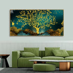 Golden Trees and Deer with Hills Premium Canvas Print Wall Painting - Harshita Craft