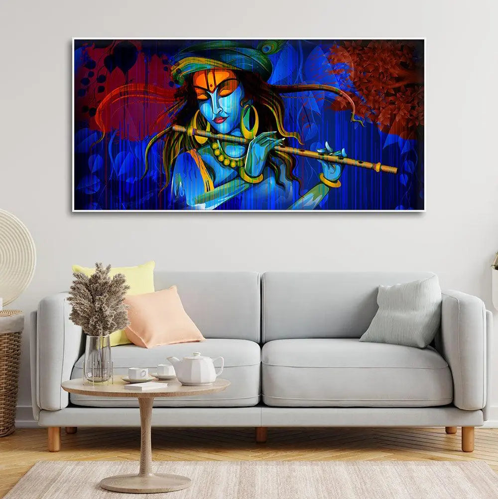 Lord Krishna Playing Flute Wall Painting - Decor Mantra 