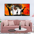 A Pair of Giraffe under a Tree in Sunset Floating Canvas Wall Painting Set of Three Decor Mantra