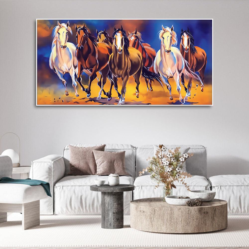 Seven Horses Running in Field Canvas Wall Painting - Decor Mantra 