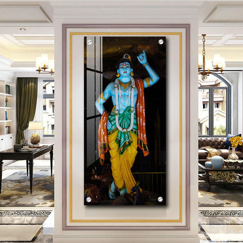 Artistic Krishna Lifting Govardhan Parvat Vertical Wall Art in Premium Acrylic - Decor Mantra 