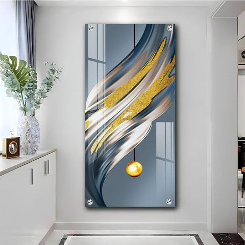 Golden Splash Vertical Wall Art in Premium Acrylic - Decor Mantra 