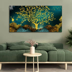 Golden Trees and Deer with Hills Premium Canvas Print Wall Painting - Harshita Craft