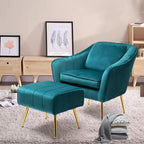 Emerald Fluffy Super Comfy Velvet Luxury Accent Chair with Ottoman DECORMANTRA