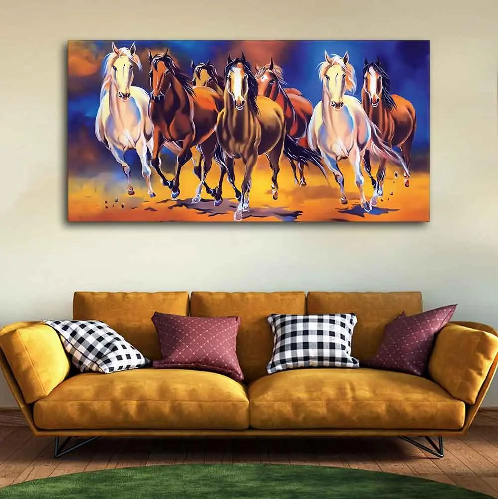 Seven Horses Running in Field Canvas Wall Painting - Decor Mantra 