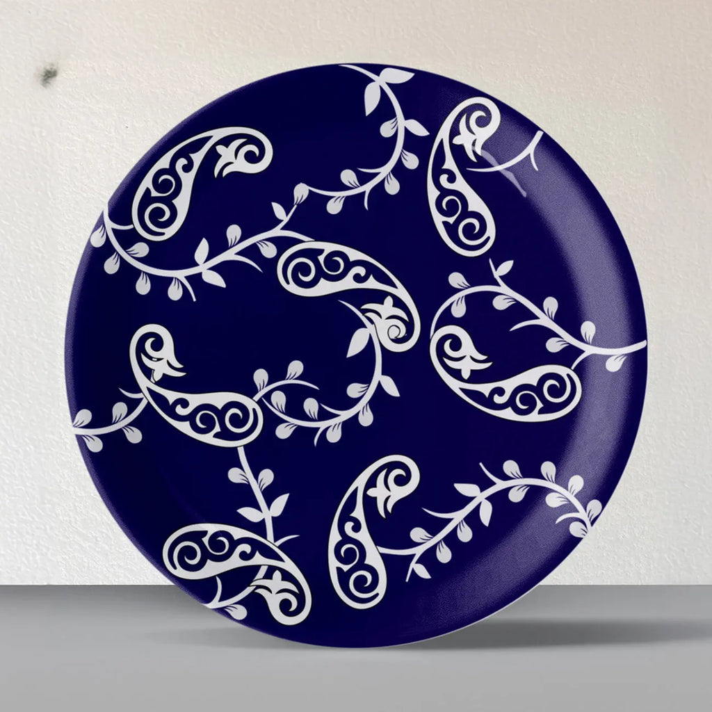 Elegant Blue Pottery symmetry paisley for Every Space Wall Plate - Harshita Craft