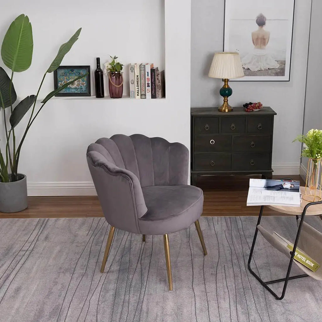 Grey Crafted Shell Shaped Designer Accent Chair DECORMANTRA