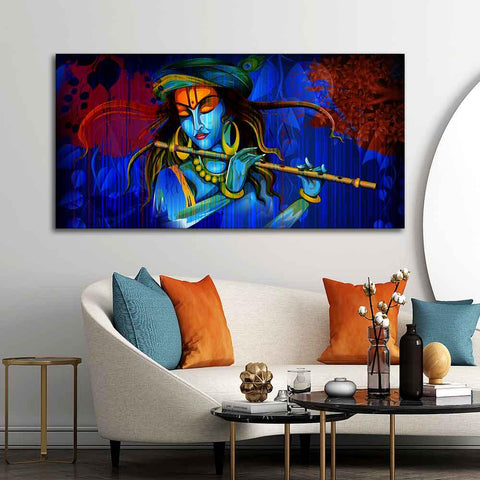 Lord Krishna Playing Flute Wall Painting - Decor Mantra 