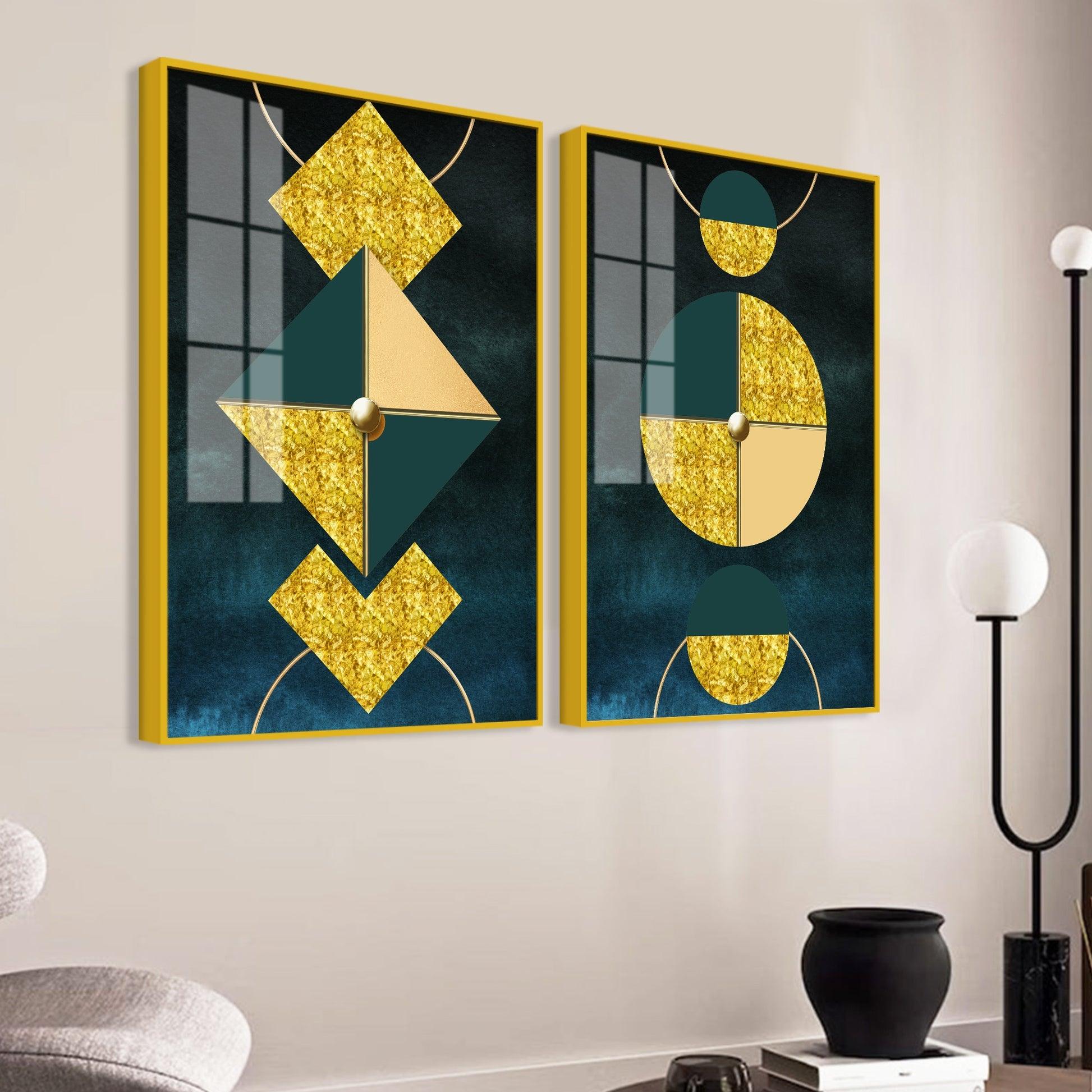 Abstract Geometry Shapes Art Acrylic Floating Wall Painting Set Of 2 - Decor Mantra 