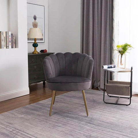 Grey Crafted Shell Shaped Designer Accent Chair