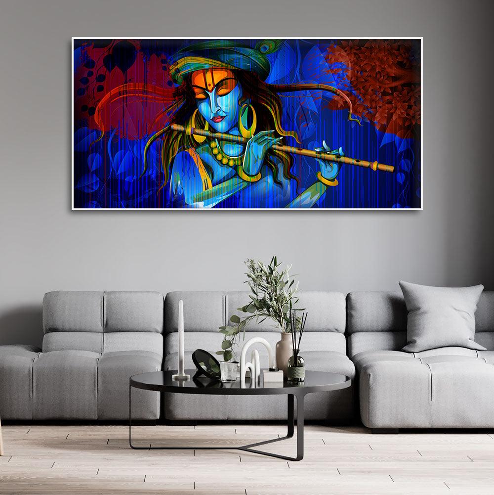 Lord Krishna Playing Flute Wall Painting - Decor Mantra 