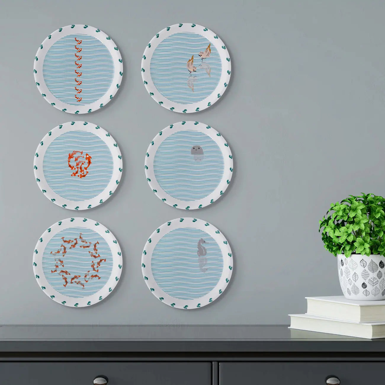 Sea-Inspired bird Abstract Art Collection Porcelain Wall Plate - Harshita Craft