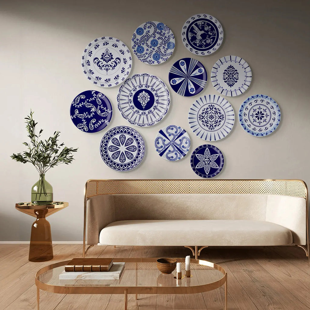 Elegant Blue Pottery symmetry paisley for Every Space Wall Plate - Harshita Craft