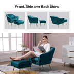 Emerald Fluffy Super Comfy Velvet Luxury Accent Chair with Ottoman DECORMANTRA