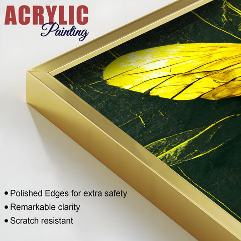 Beautiful Design of Golden Wings Art Acrylic Floating Wall Painting Set Of 2 - Decor Mantra 