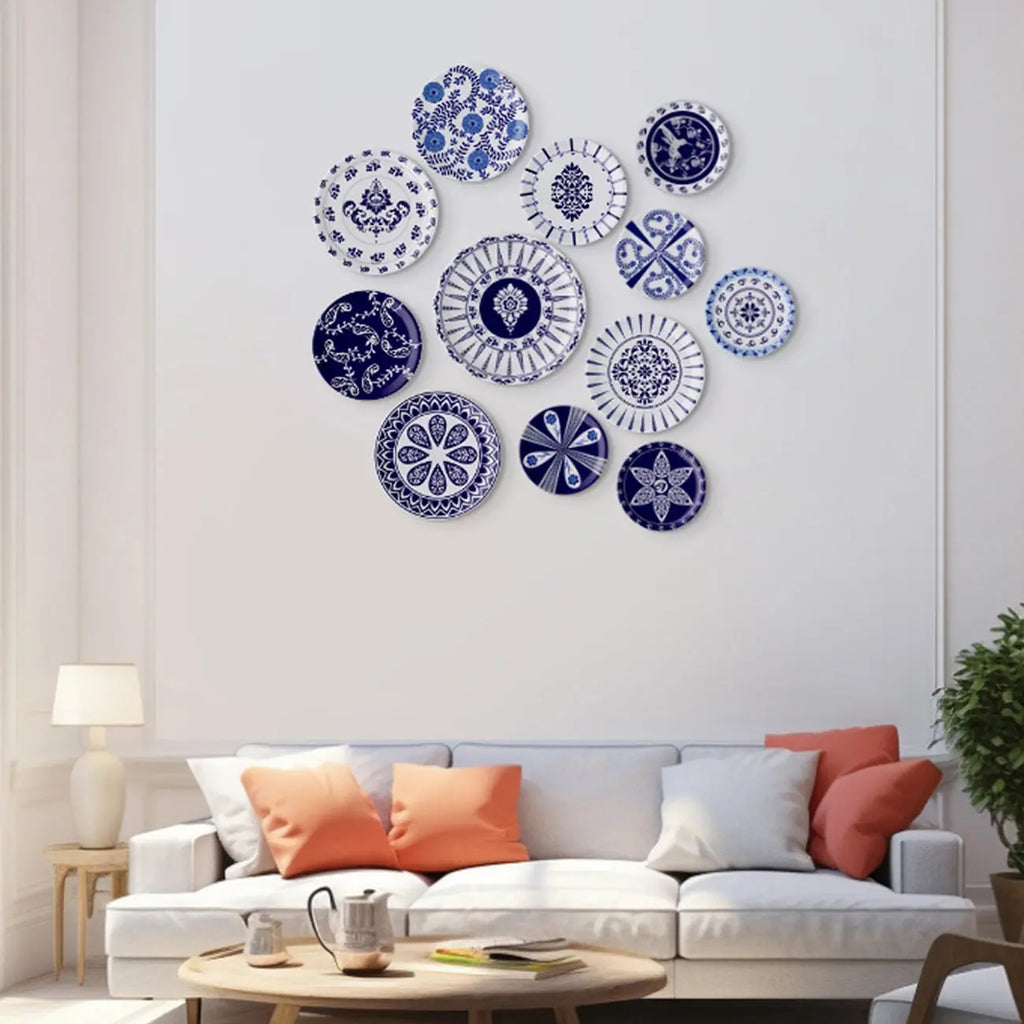 Elegant Blue Pottery symmetry paisley for Every Space Wall Plate - Harshita Craft
