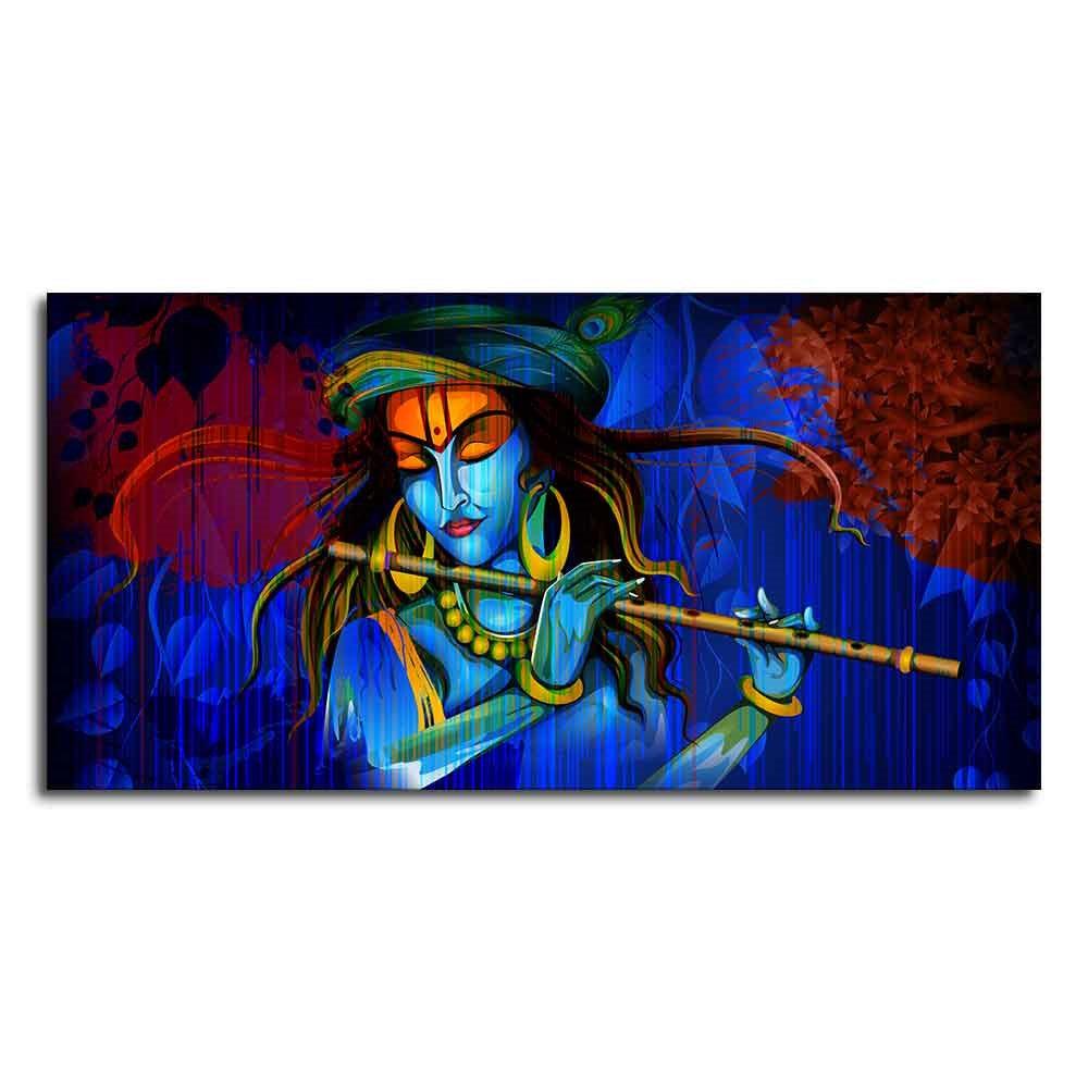 Lord Krishna Playing Flute Wall Painting - Decor Mantra 